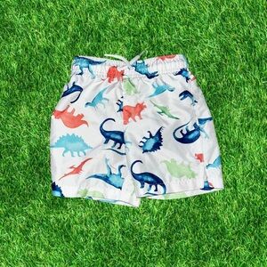 Sporto White Swim Trunks with Blue, Teal & Green Dinosaurs